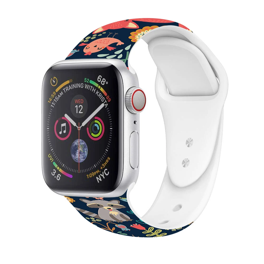 Силиконовый напечатанный Рождественский подарок ремешок для Apple watch 5 4 3 2 1 полосы 40 мм 44 мм цветочный ремешок для iWatch серии 5 4 3 2 38 мм 42 мм