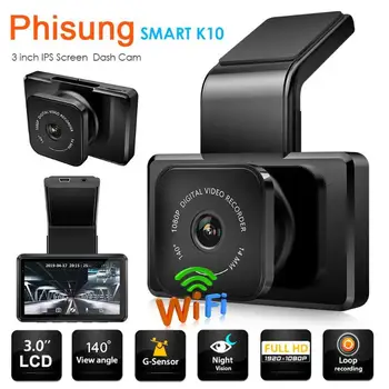 

PHISUNG K10 FHD 1080P Dashboard Camera with Rear View Camera WiFi App Playback Time Lapse Video Front and Back Dual Recording