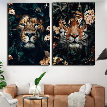 

Animal Art Posters Tiger Lions Jungle Wall Art Canvas Painting Prints Home Wall Pictures for Living Room Home Cuadros Decoration