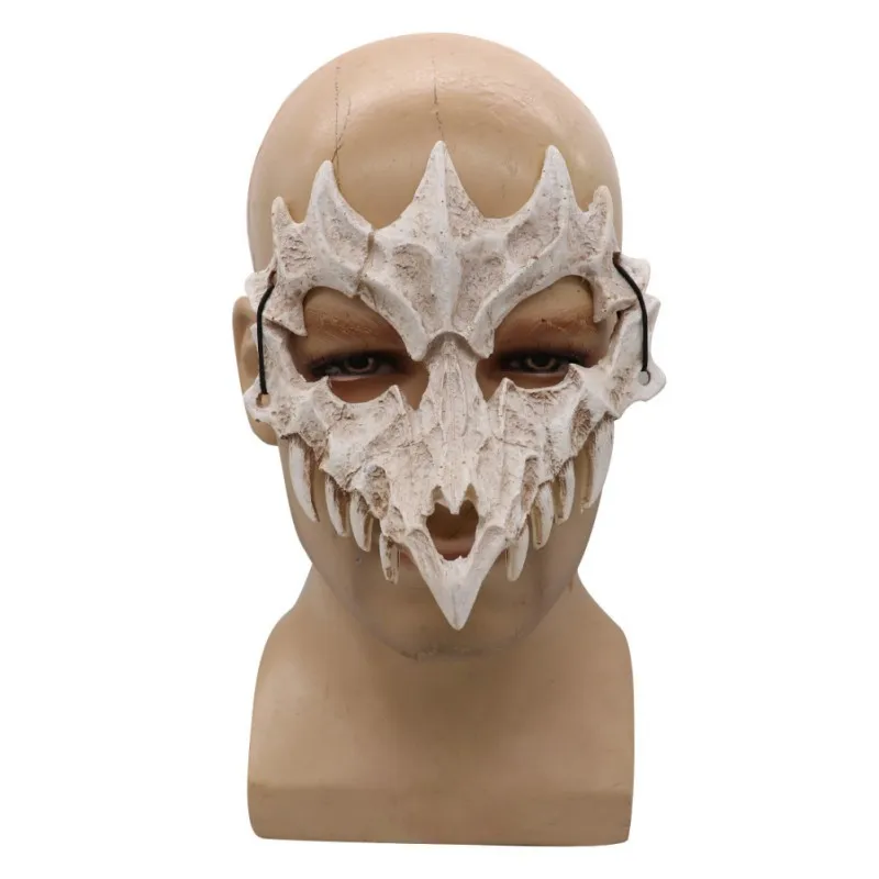 White Skull Scary Half Face Mask Japanese Dragon God Mask Halloween PU