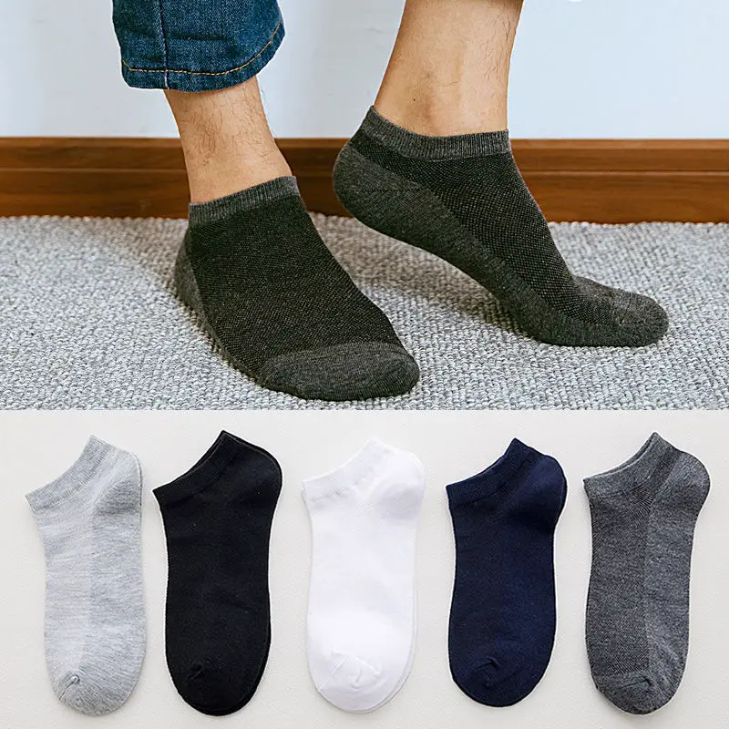 

5Pairs/lot Short Ankle Socks Movement leisure business ultra-thin men socks spring and summer pure color mesh High Quality socks