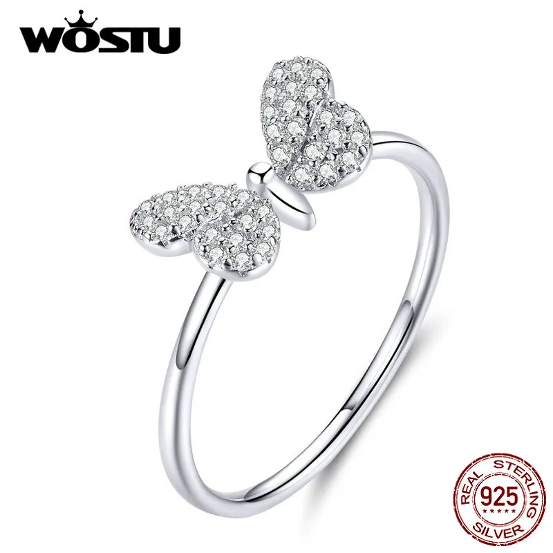 WOSTU Настоящее 925 пробы Серебряное кольцо с бабочкой для женщин Лидер продаж серебряное кольцо с цирконием удача хорошее ювелирное изделие DXR621
