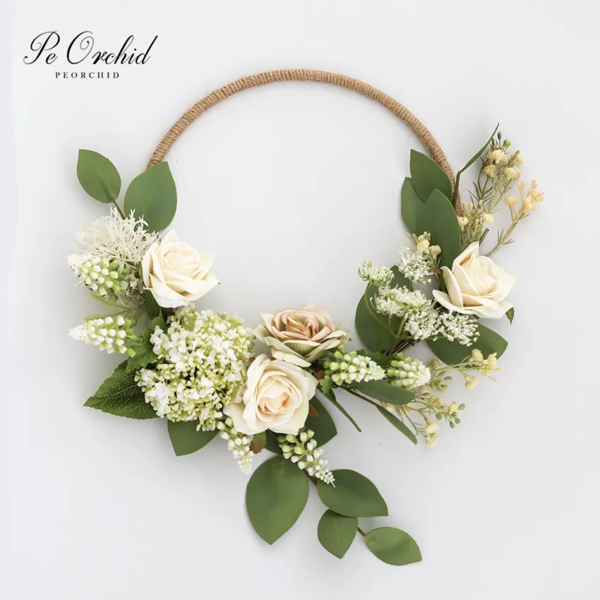 

PEORCHID New Arrival Bridal Hoop Bouquet Rose Artificial Flower Wreath Wall Hanging Decoration Cheap Wedding Hand Bouquet