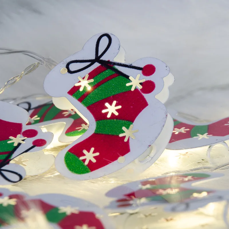 

LED Light INS Creative Gifts Colorful Lights Christmas Decorative Lights Iron Art Red Socks Battery Box Holiday String Light