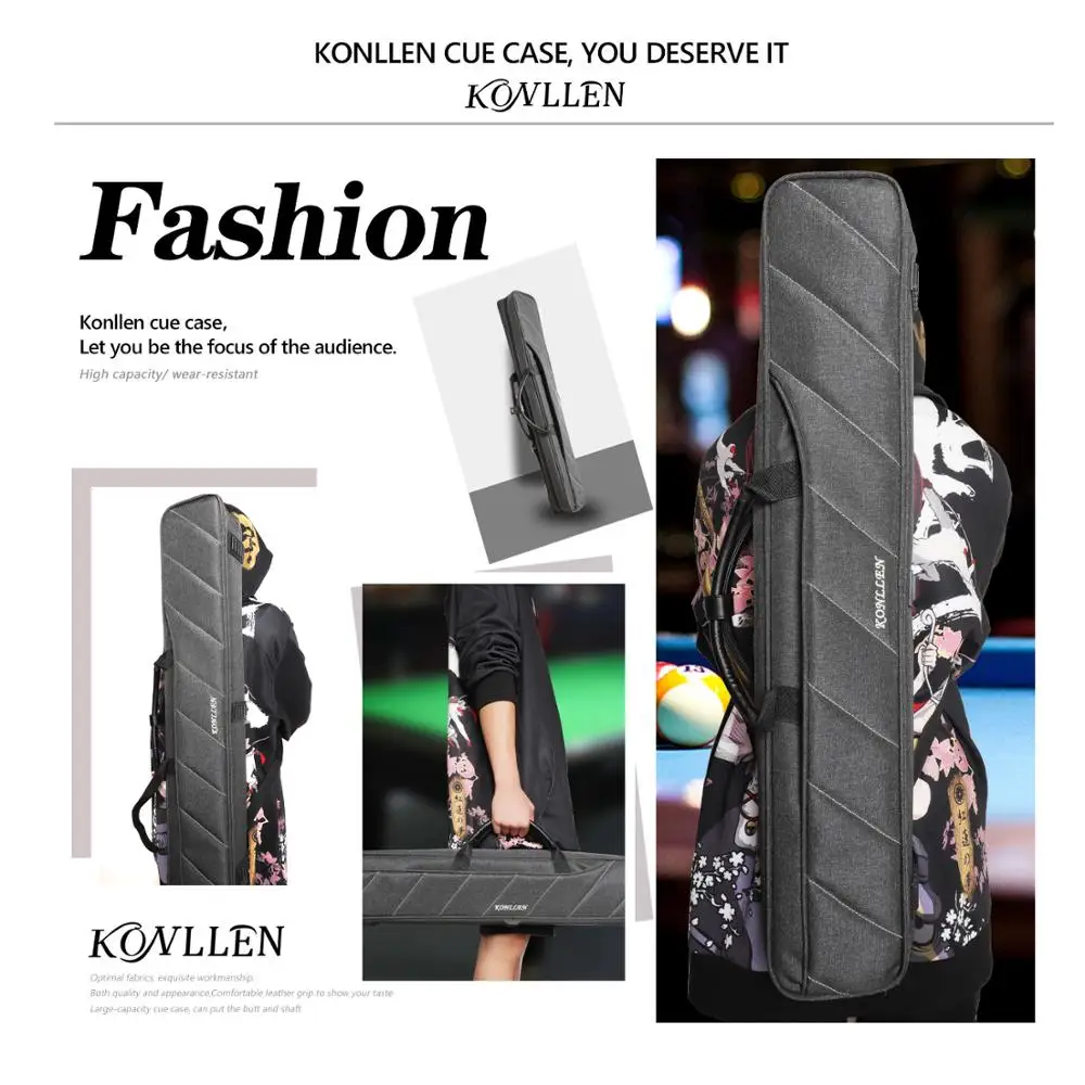 KONLLEN-7 홀 큐 케이스 그레이 3 버튼 4 샤프트 대용량 포켓 옥스포드 캔버스 가방, 튼튼한 내마모성 액세서리