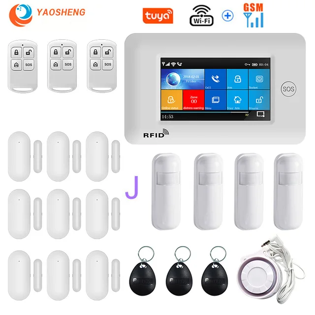 4.3 Inch Touch Panel WIFI GSM Wireless Burglar Home Security Alarm System TUYA Smart life APP Control Compatible With Alexa J