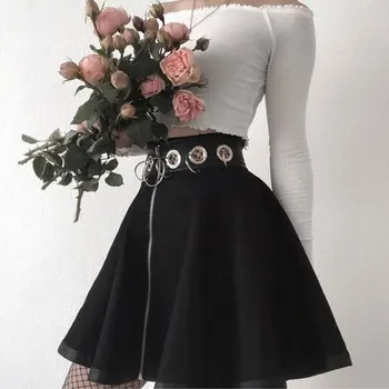 

Dark Gothic Hollow Out High Waist Zipper Short Skirt Rock Waist Pu Leather Circles Zipper Skirts