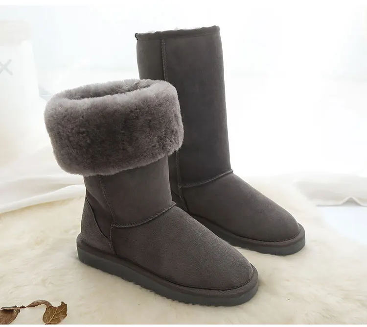 RY-RELAA ботинки г. Новые женские зимние ботинки из овечьей шерсти роскошная дизайнерская обувь для женщин средней высоты из натуральной кожи - Цвет: gray