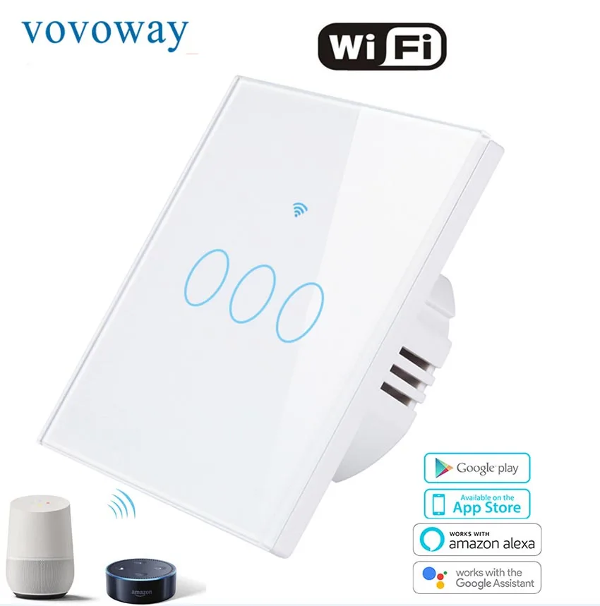 

Smart touch switch WIFI connection APP control compatible with Amazon Alexa Google Home voice control EU standard 3gang switch