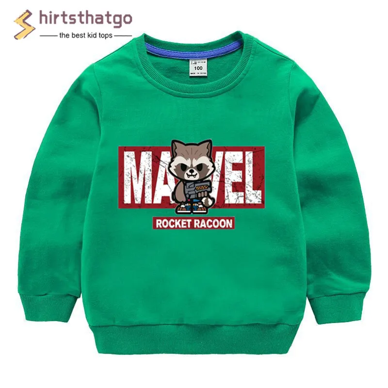 Boy Girl Rocket Racoon Funny Sweatshirts Kid Autumn Toddler Winter Clothes Kid Pullover Tops Black Friday Gift - Цвет: T98B-green