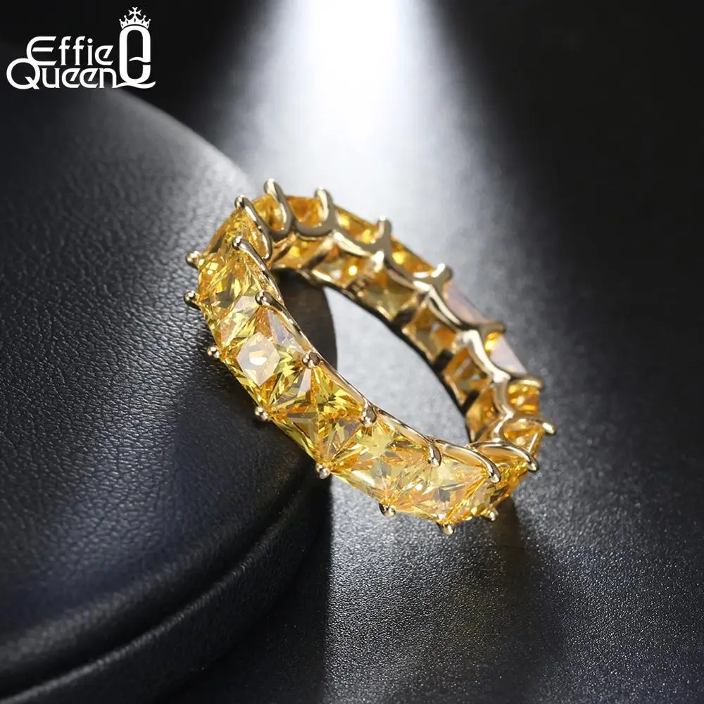 Effie queen S925 Стерлинговое Серебро Кольца Блестящий AAA прозрачный Циркон вечность Свадебные бренды для женщин обручальные кольца TSR48
