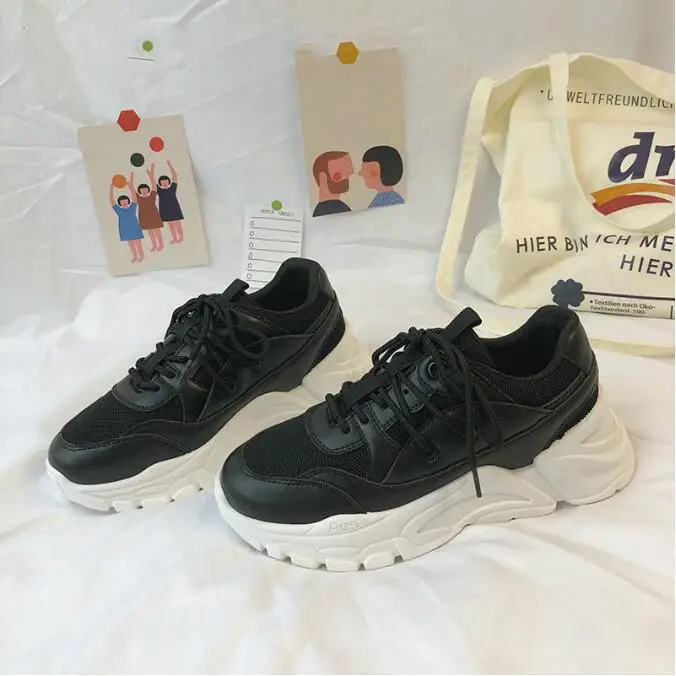 Women Chunky Sneakers Fashion Women Platform Shoes Lace Up Pink Vulcanize Shoes Womens Female Trainers Big sneake SZ8X8