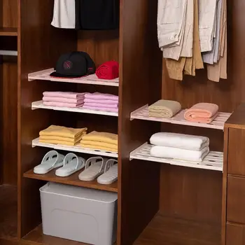 

Extendable Closet Shelf Wardrobe Storage Rack Shelves Closet Dividers Clothes Organizer Cabinets Layered Partition Storage Frame