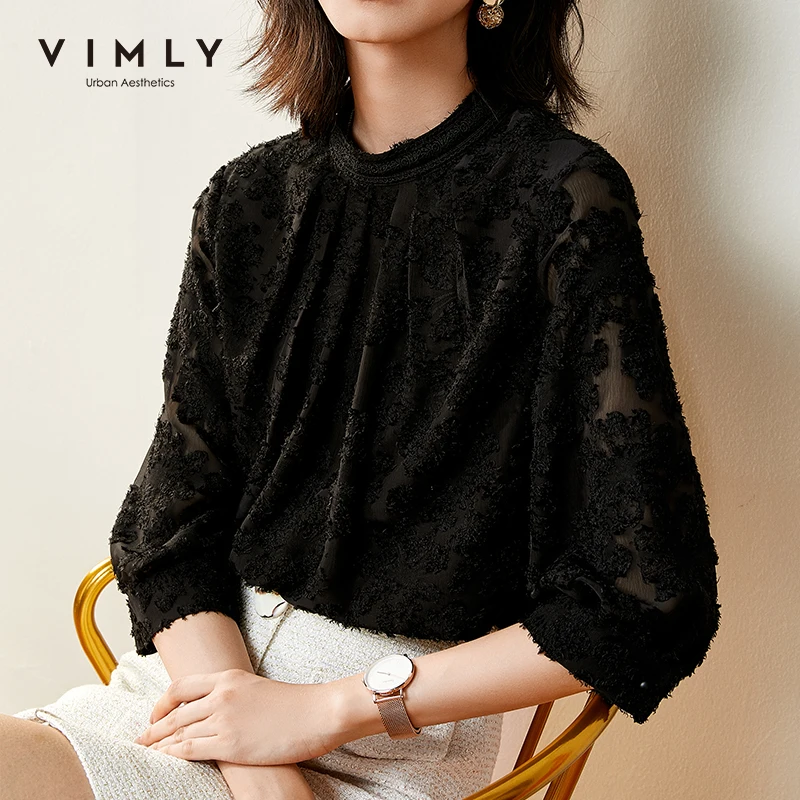 Блузка Vimly Женская элегантная офисная с воротником-стойкой и кружевом три
