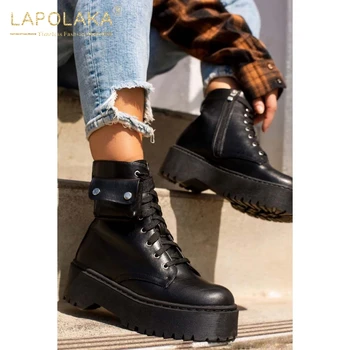 

Lapolaka Hot Sale 2020 Square Heels Ankle Boots Woman Shoes Platform Skidproof Purse Decoration Zip Up Solid Ankle Boots