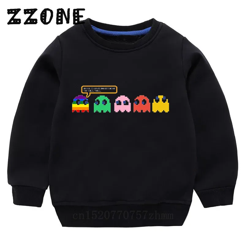 Kids Pac-Man Eat Ghost Cartoon Sweatshirts Children's Funny Pacman Hoodies Baby Pullover Tops Girls Boys Autumn Clothes KYT5223 | Детская