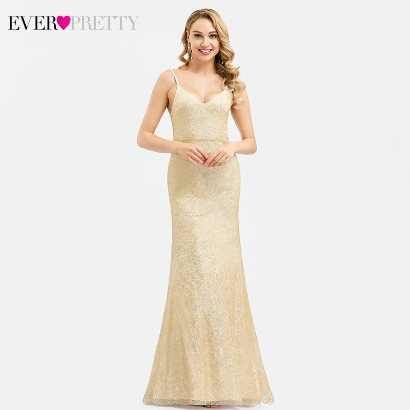 

Sexy Gold Saudi Arabia Evening Dresses Long Ever Pretty EP00818GD V-Neck Spaghetti Straps Elegant Mermaid Formal Dresses Abiye