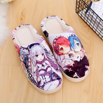 

Re:Life in a different world from zero Rem Ram Slippers women anime Cartoon kawaii Winter adult Slippers Plush Warm Cotton shoes