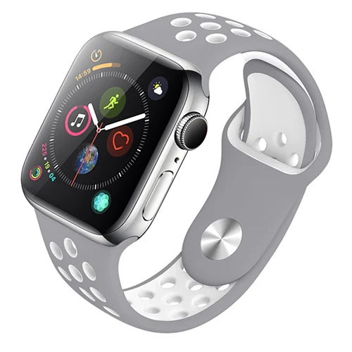 Дышащий силиконовый спортивный ремешок для Apple Watch 4, 5, ремешок 44 мм, 40 мм, резиновый ремешок для Iwatch 3, 2, 1, 38 мм, 42 мм, аксессуары - Цвет ремешка: silver-white