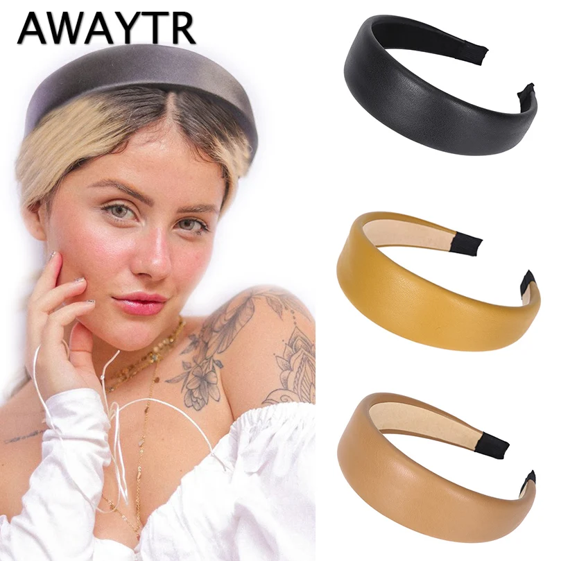 Haimeikang Fashion Satin Bezel Headband Solid Color Hair Accessories Women Autumn Winter Head Hoop Wide-brimmed Headdress