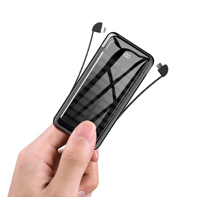 

Solar Power Bank 20000mAh Double USB mirror powerbank Solar charger External Battery built in cable for xiaomi HUAWEI iphone