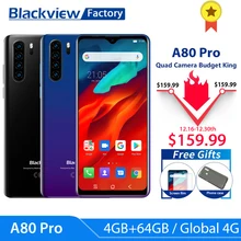 Blackview A80 Pro Quad камера заднего вида, смартфон 6,49 '', капля воды, 4 Гб+ 64 ГБ, четыре ядра, Android 9,0, глобальная версия, 4G LTE, мобильный телефон