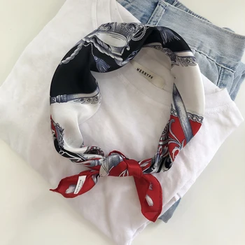 

Luna&Dolphin Small Square Scarves 53x53 100% Real Silk Wine Red Luxury Flower Belt Bandanas Vintage Headbands Scarf Kerchief