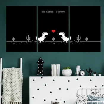 

3pcs Little Dinosaur Pixel Game Poster Pictures Artwork Canvas Paintings for Home Decor Wall Art-NO FRAME