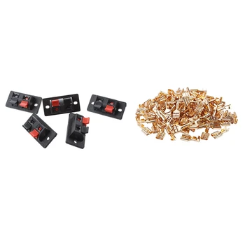 

5Pcs Red Black Single Row 2 Positions Push in Jack Speaker Terminal & 100Pcs 6.m Female Spade Terminal