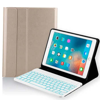 

For iPad Air 1 2 Pro 9.7 Inch 2017 2018 Tablet Backlit Bluetooth Keyboard with Fine Sheep Pattern Leather Case Pen Slot (USA)