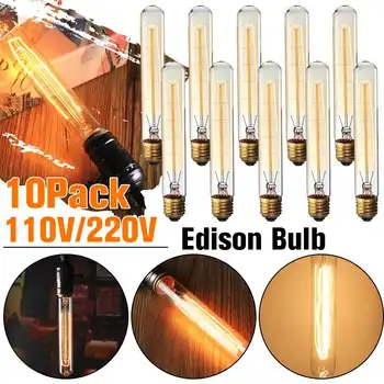 

10PCS/Pack Vintage Edison Bulbs 40W Tubular Nostalgic Filament Incandescent Antique Dimmable Light Bulb E27 Base T30 110V/220V