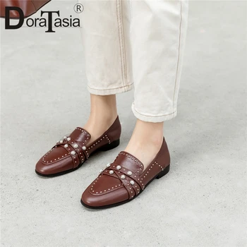

DORATASIA Brand New Ladies Pearl Decorating Pumps Ol Casual Date Pumps Women Spring Split Leather Low Heels Shoes Woman