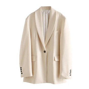 

Women 2020 Fashion Single Button Oversized Blazer Coat Vintage Long Sleeve Pockets Loose Female Outerwear Chic Tops