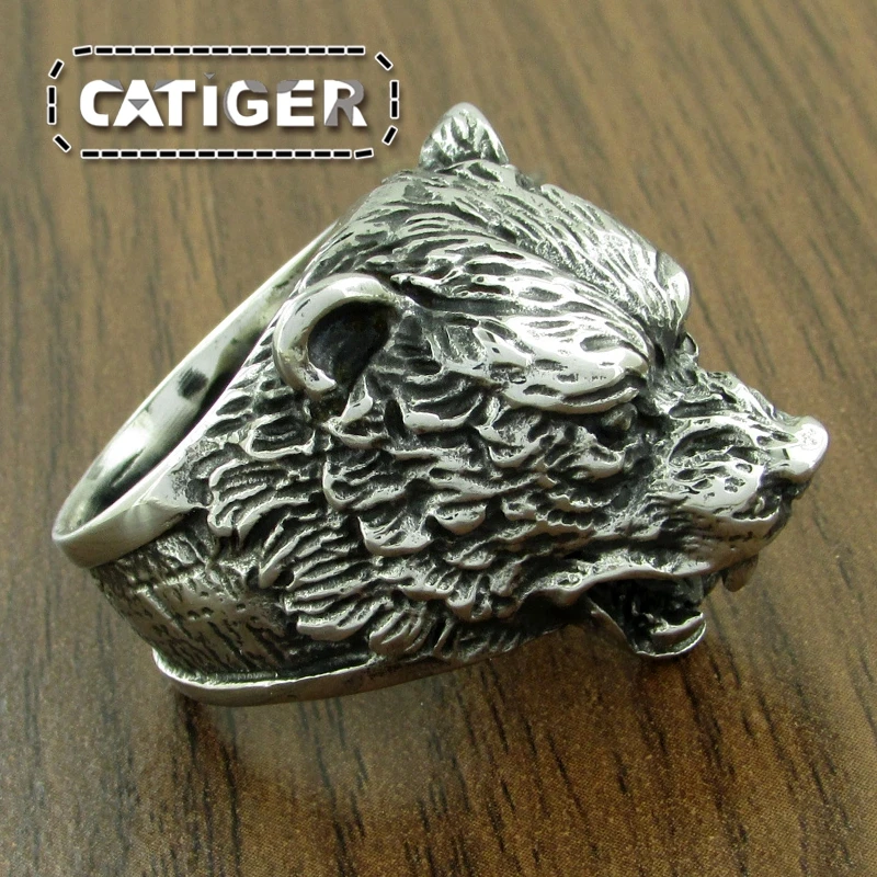 Punk 316L Stainless Steel Bear Animal Ring For Man Silver color Golden Brown Bear Head Ring Jewelry 5