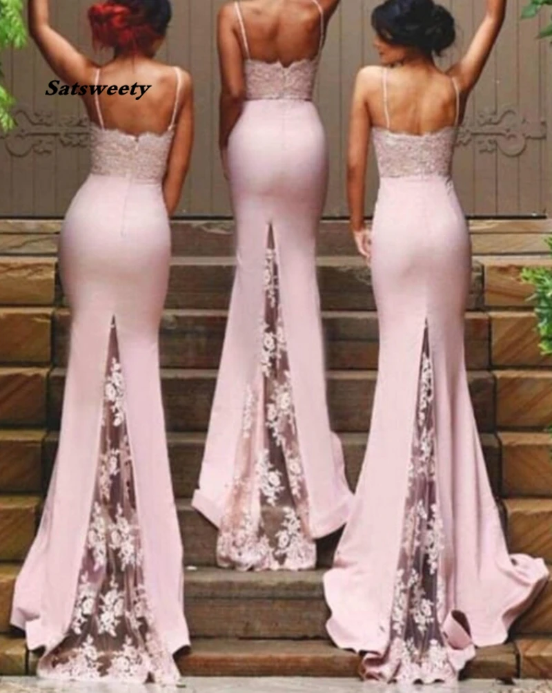 Sexy-Bridesmaid-Dresses-Spaghetti-Strap-Vestido-De-Festa-De-Casamento-Sheer-Lace-Applique-Blush-Peach-Long (1)