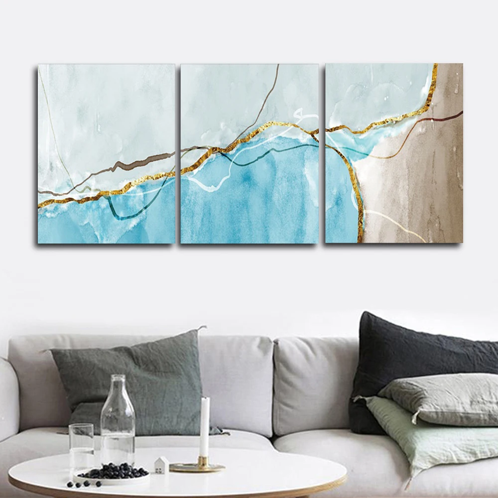 

Blue Abstract Wall Pictures Poster Print Canvas Painting Calligraphy Decorative for Living Room Bedroom Home Decor Frameless