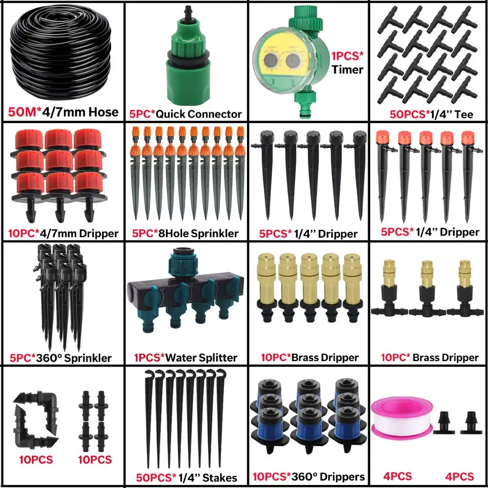 50 м садовая автоматическая система полива с таймером, контроль капельного орошения, капельница для воды, распылитель, распылитель, наборы для полива