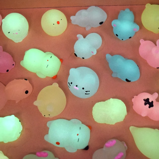 2/5Pcs Mochi Squishy Squeeze Cat Cute Antistress Squish Set Soft Mini Animal Squichy glow in the dark kids Toys for Children 2