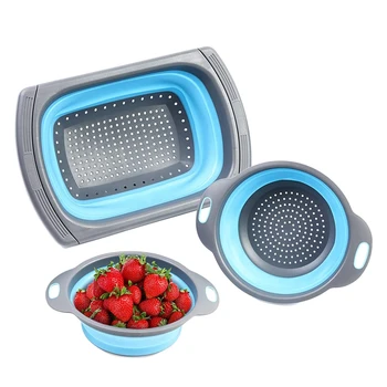 

3 Pack Collapsible Sink Colanders,Silicone Kitchen Strainers with Non-Slip Handle-for Draining Vegetables,Fruits,Pasta