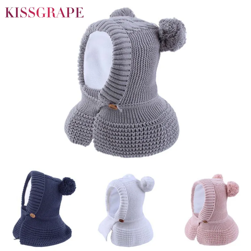 

New Warm Knit Winter Hat Baby Girls Soft Knitted Hat Gorro Children's Winter Caps with Pom Pom Cloak Baby Boys Skull Beanie Caps