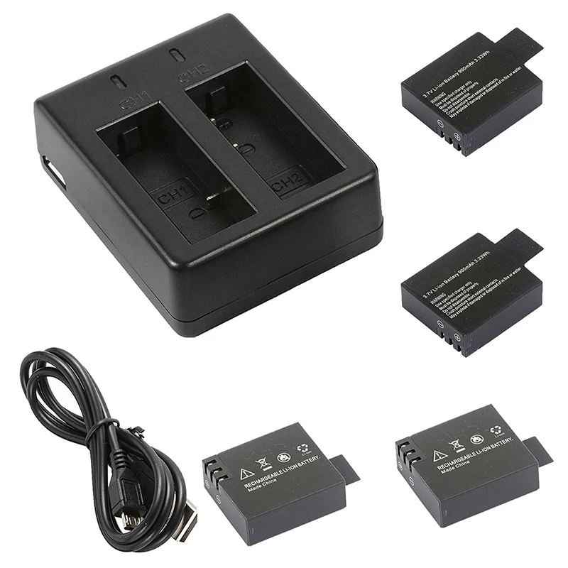 4x3,7 V 900mAh батарея+ двойной USB зарядное устройство для спортивной камеры SJ4000 OS480, черный