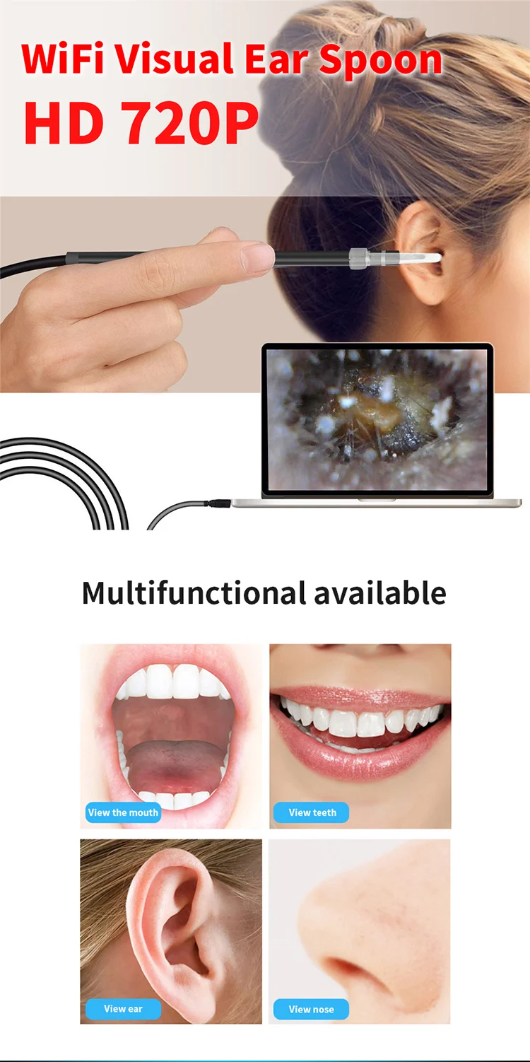 Visual Ear Spoon Otoscope Wifi micro ear endoscope Cleaning for high resolution cmos endoscope camera
