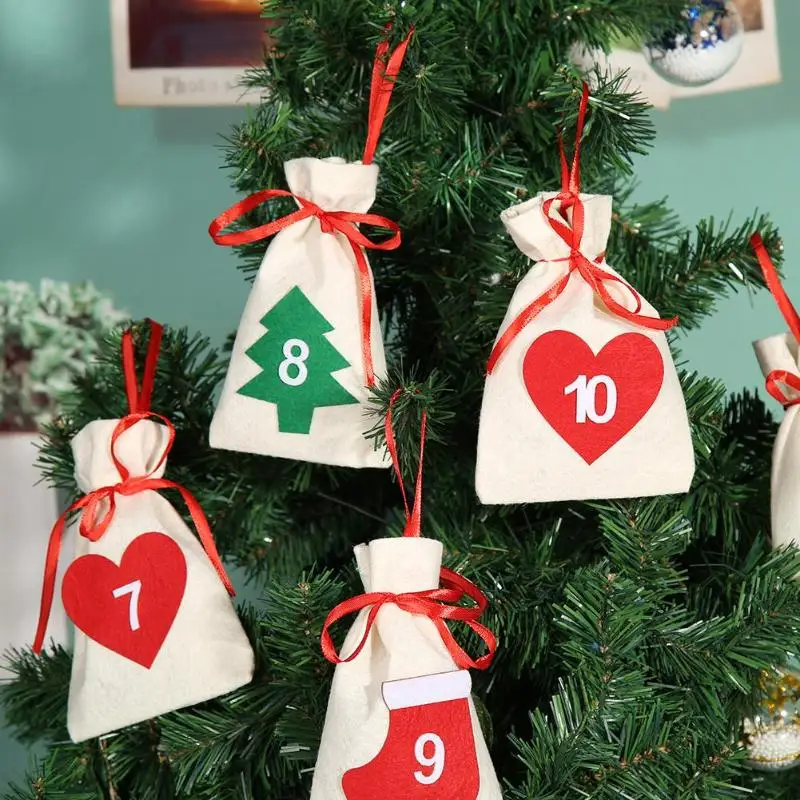 Рождественские пакеты для конфет с обратным отсчетом и календарем, новогодние подарки, рождественские украшения для дома, вечерние подвесные принадлежности