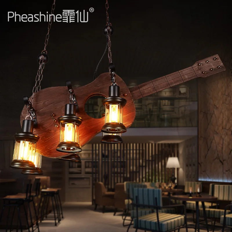 

Retro industrial style decoration restaurant coffee shop theme bar table personalized creative guitar lighting