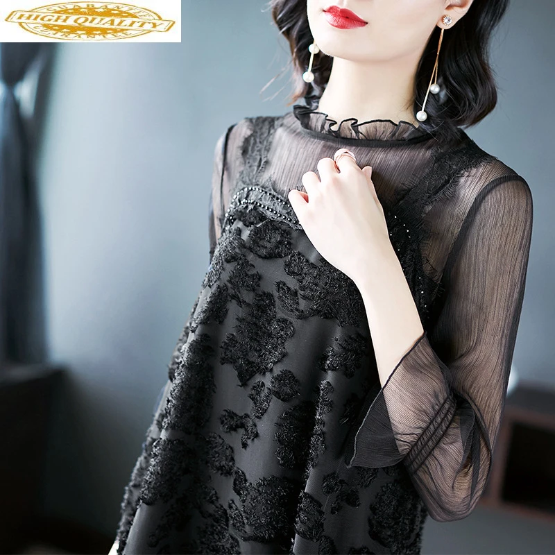 Zwart Zomer Jurk Vrouwen Europese Fashion Loose Casual Dress Elegante Sexy Mesh Midi Jurken Ropa Mujer 2020 KJ1744 Zwart Zomer Jurk Vrouwen Europese Fashion Loose Casual Dress Elegante Sexy Mesh Midi Jurken Ropa Mujer 2020 KJ1744