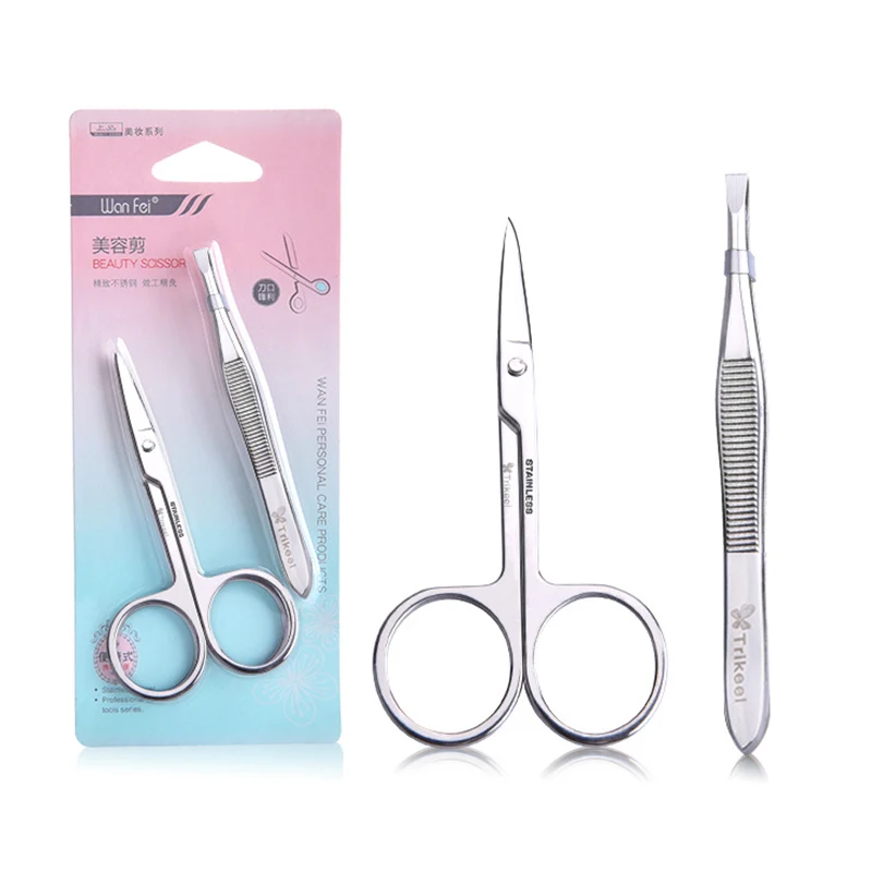 

2Pcs Tweezers Eyebrow Tweezer Set Stainless Professional Eye Lashes Extension Tweezers Eyebrow Tongs Scissors Cosmetic Tools