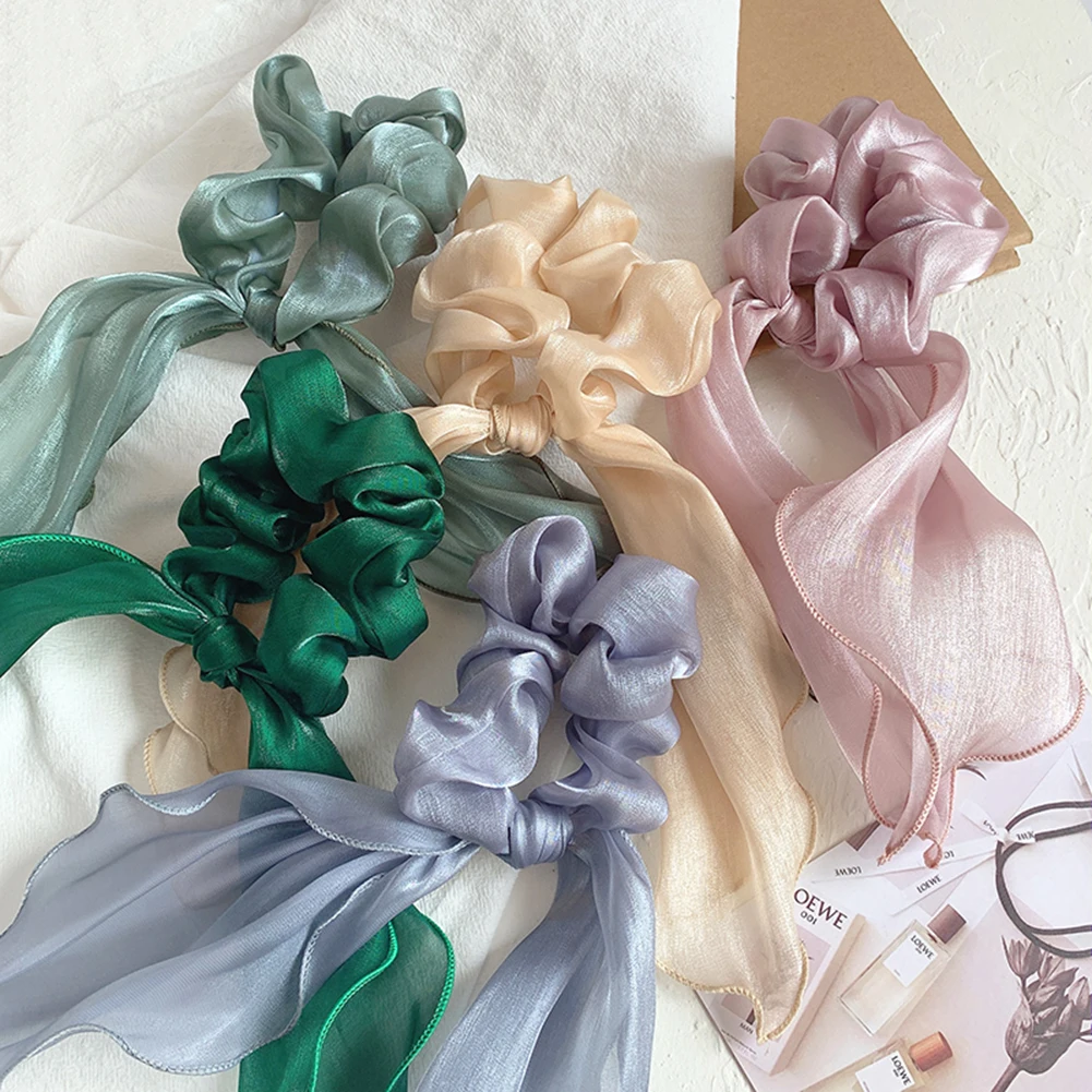 

Korea Style Bohemian Scrunchie Solid Color Ribbon Women Elastic Hair Tie Soft Vintage Turban Bandage Female Hair Accessories
