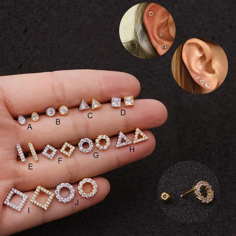 

Feelgood 1Pc Geometrical Shape Cz Ear Cartilage Helix Tragus Rook Conch Piercing Earring 16g Stainless Steel Screw Back Stud
