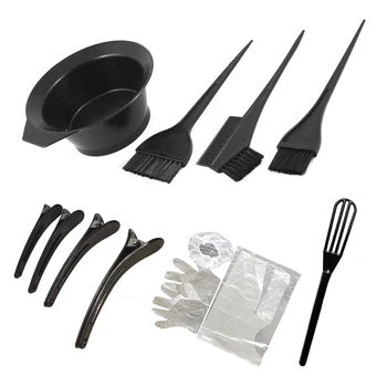

12pcs Hair Dye Tools Kit Hair Tinting Bowl Dye Brush Gloves Hairpins Hair Coloring Cape Disposable Shower Cap Comb for Salon