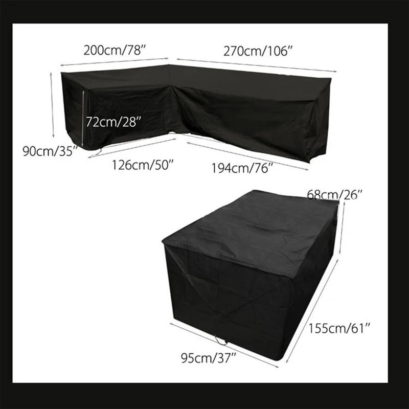 Black Oxford Cloth Waterproof Outdoor L Shape Corner Sofa Cover Dust Proof Cover Set Protector Fabric Garden Furniture Cover